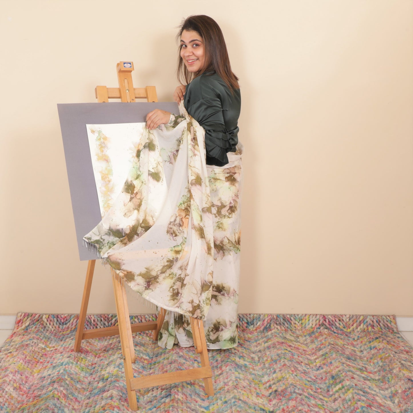 Path Pre Stitched Chinon Sari