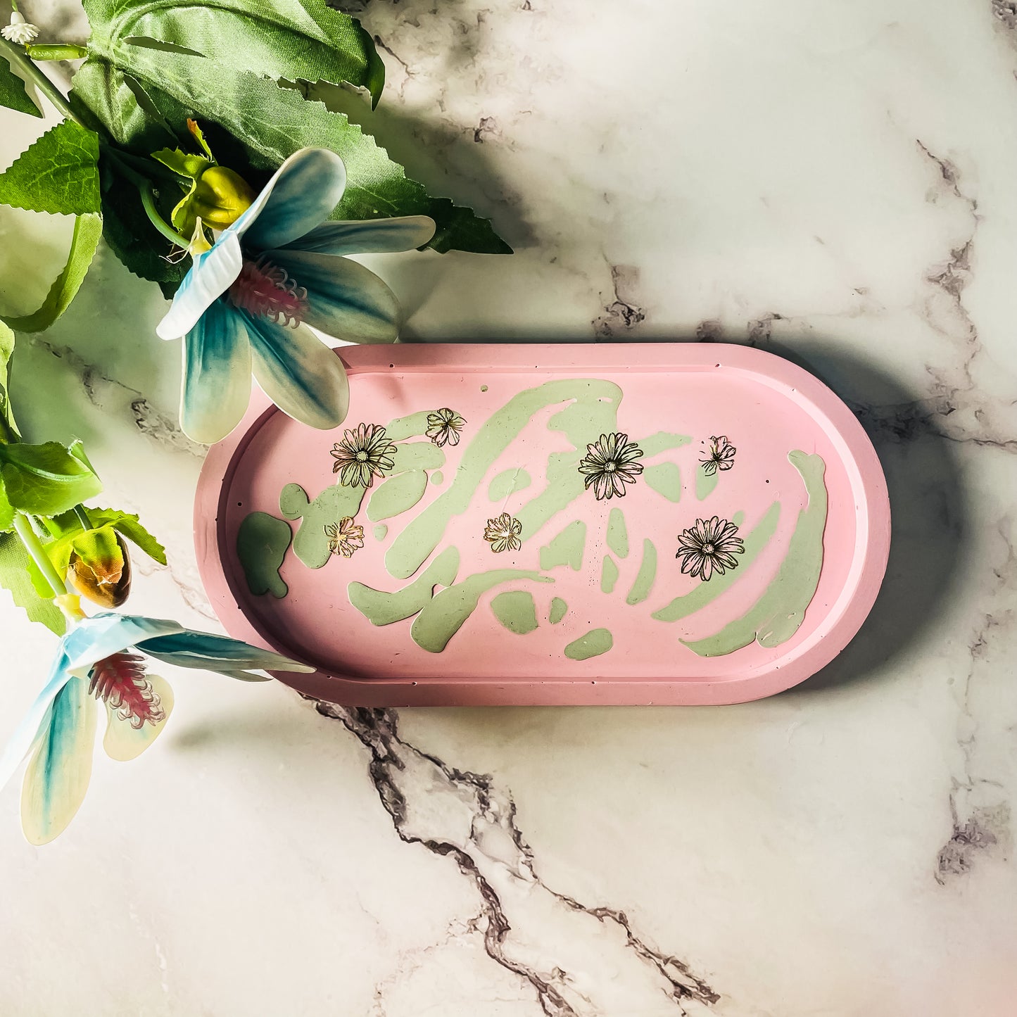 Pink and Green Oval Tray