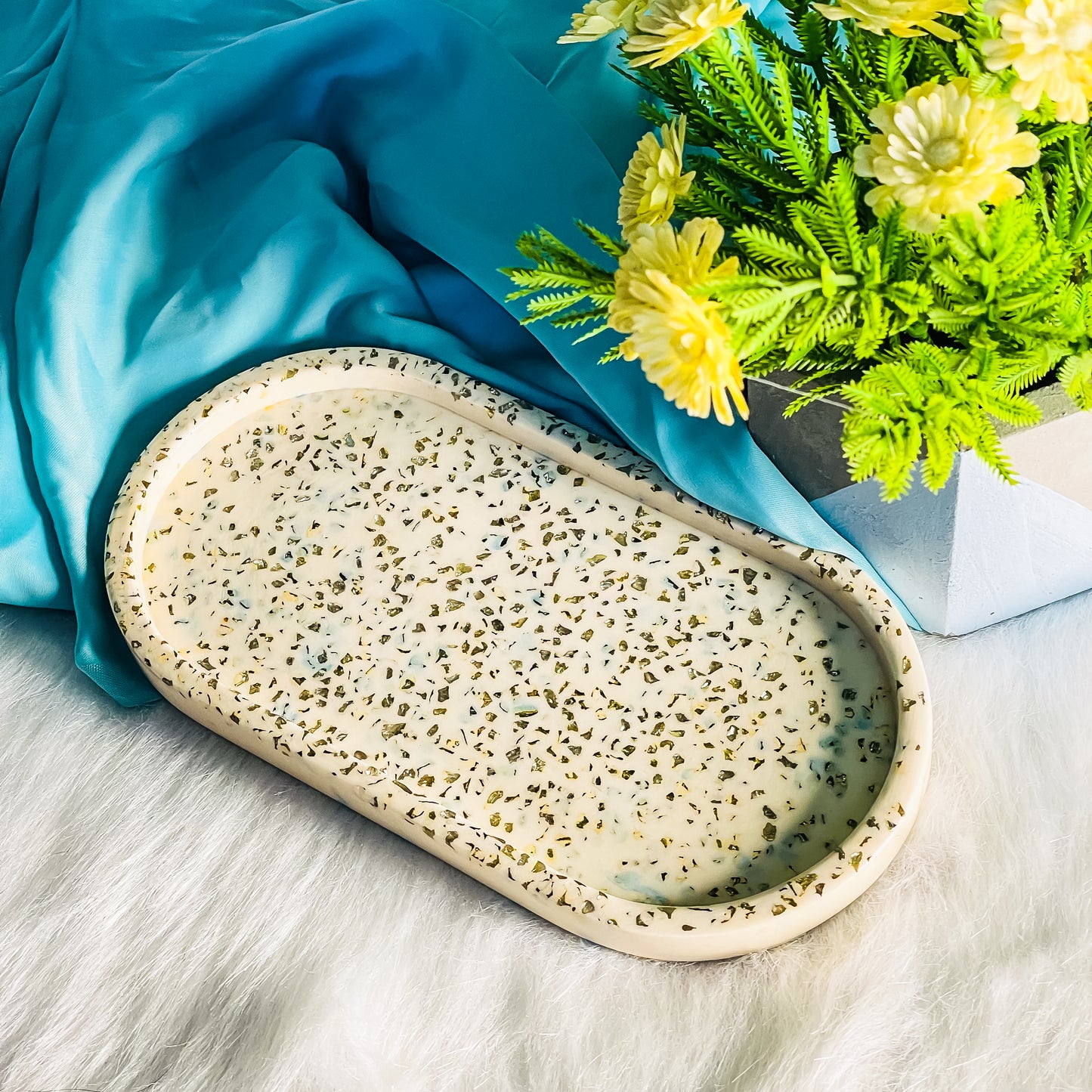 Glass Glitter Terrazzo Oval Tray