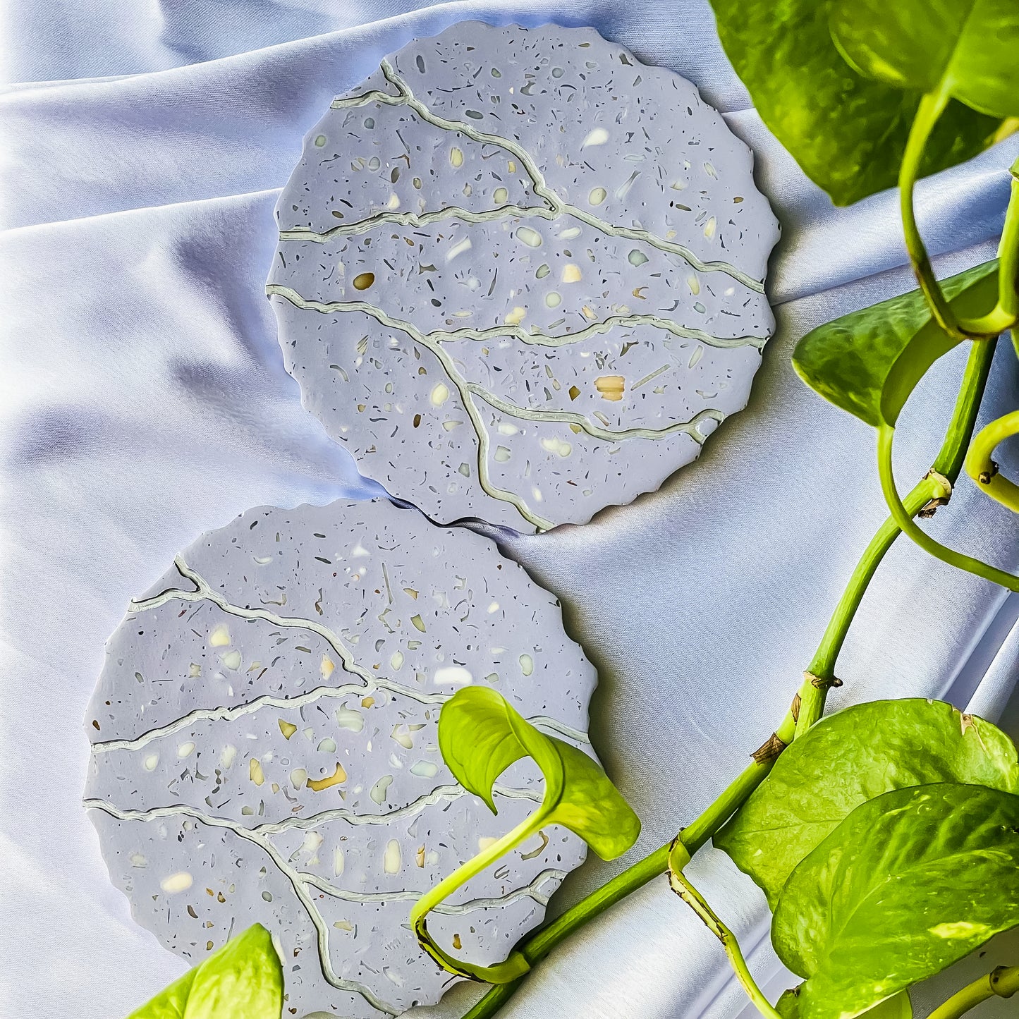 Kintsugi Style Sea Shell Terrazzo Coasters Set of 2