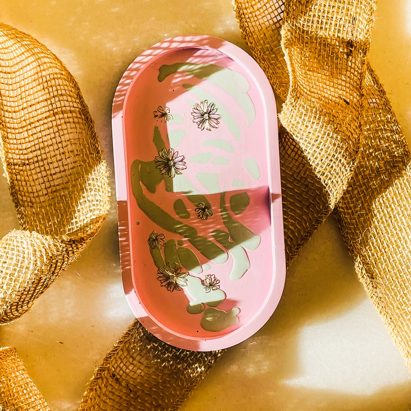 Pink and Green Oval Tray