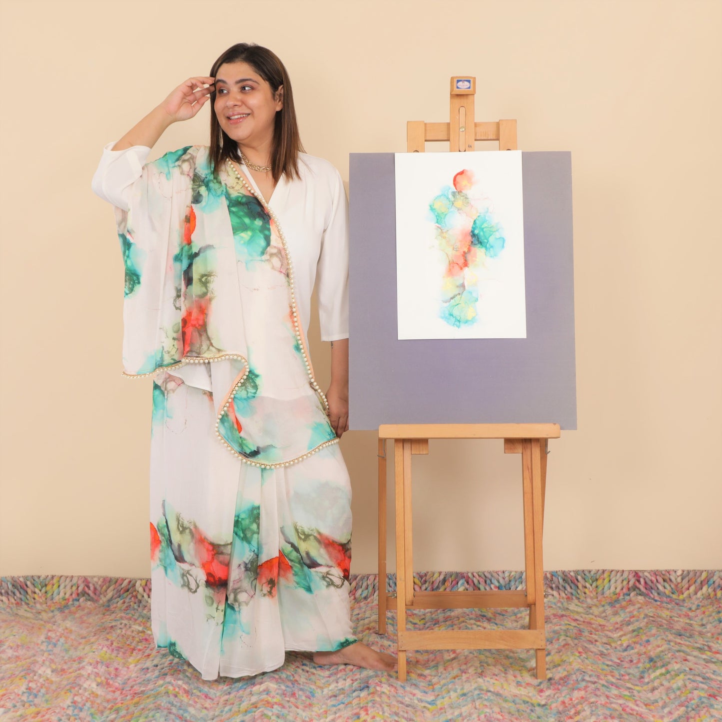Sukoon Pre Stitched Chinon Sari