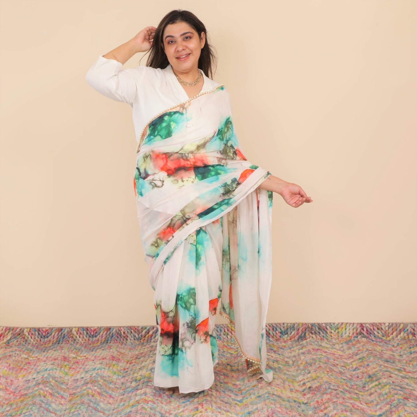 Sukoon Pre Stitched Chinon Sari