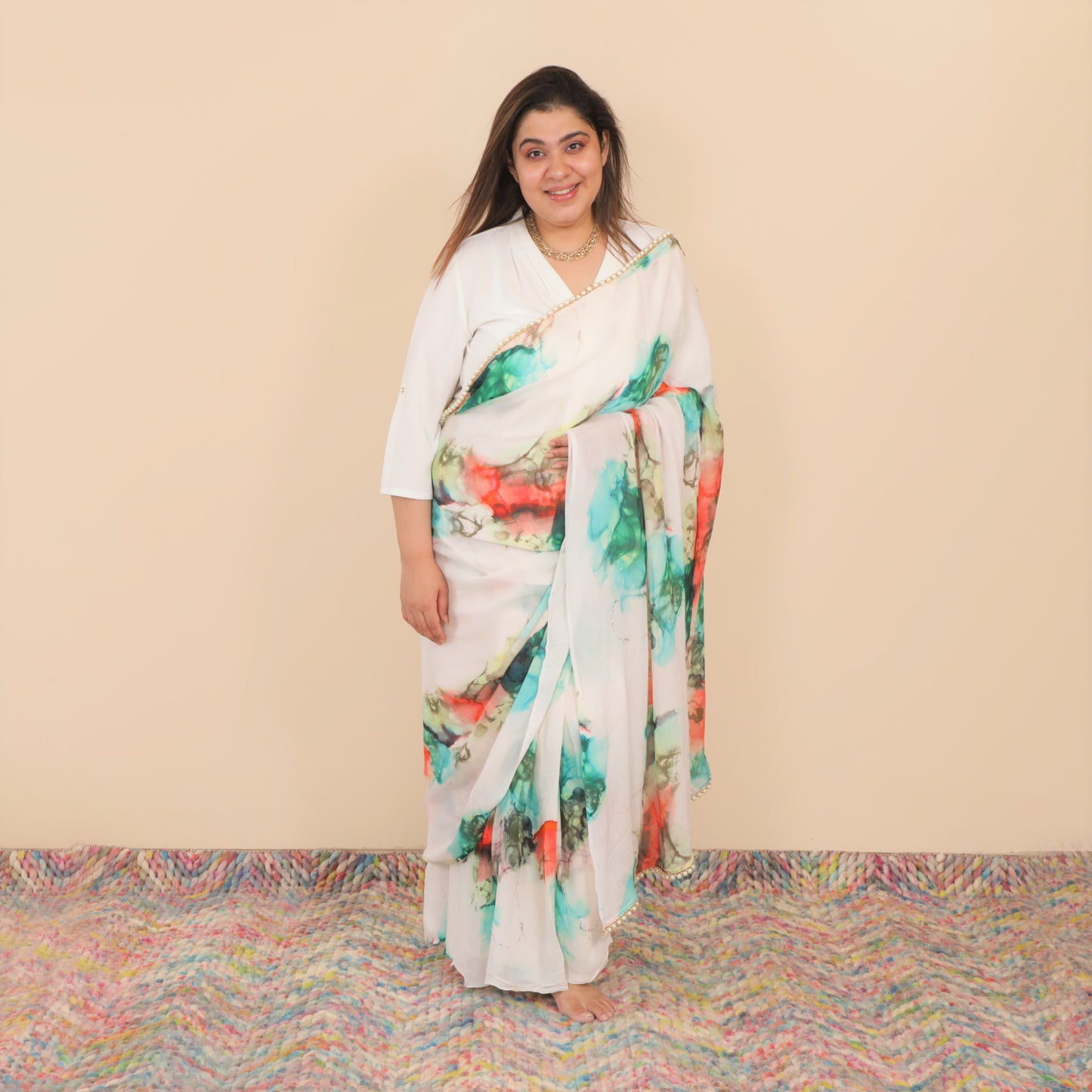 Sukoon Pre Stitched Chinon Sari