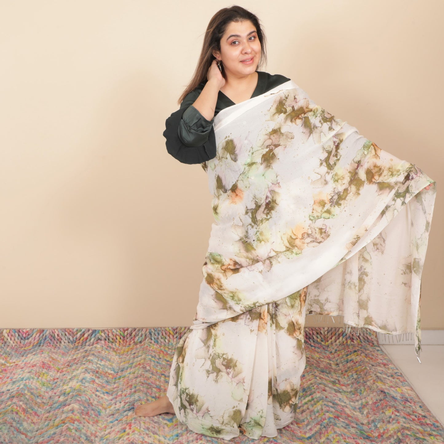 Path Pre Stitched Chinon Sari