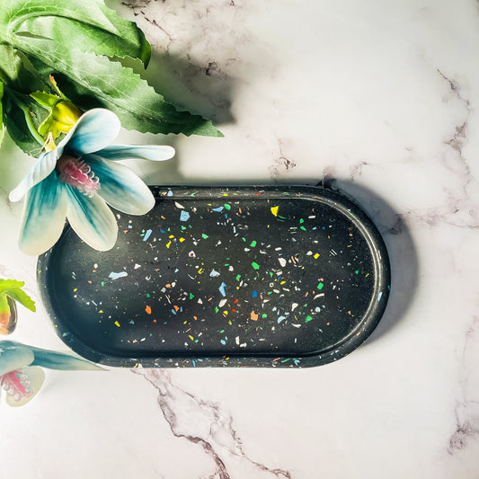 Black Terrazzo Chips Oval Tray